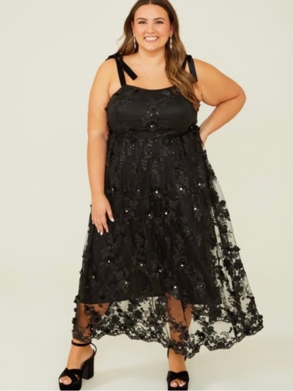 Arula Black Floral Lace Maxi Dress Size C (3x) Like New
